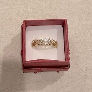 New Gold Plated S425 Queen / Princess Crown Simulated White Sapphire Ring Size 7